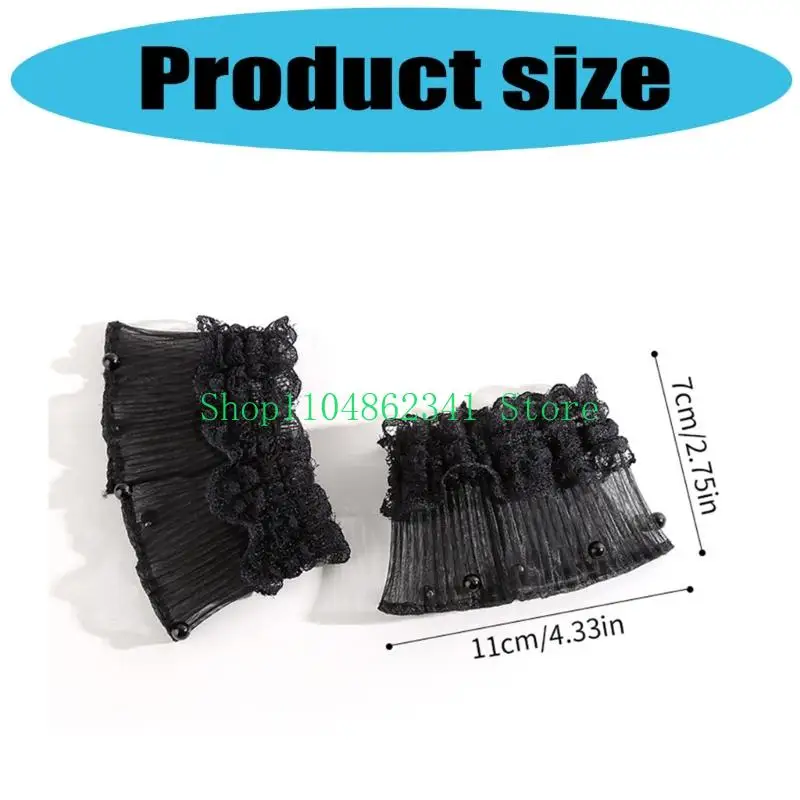 

652F Ruffle Lace Trim Arm Covers Wrist Cuffs Sleeves For Women Dress Outfit Enhancer