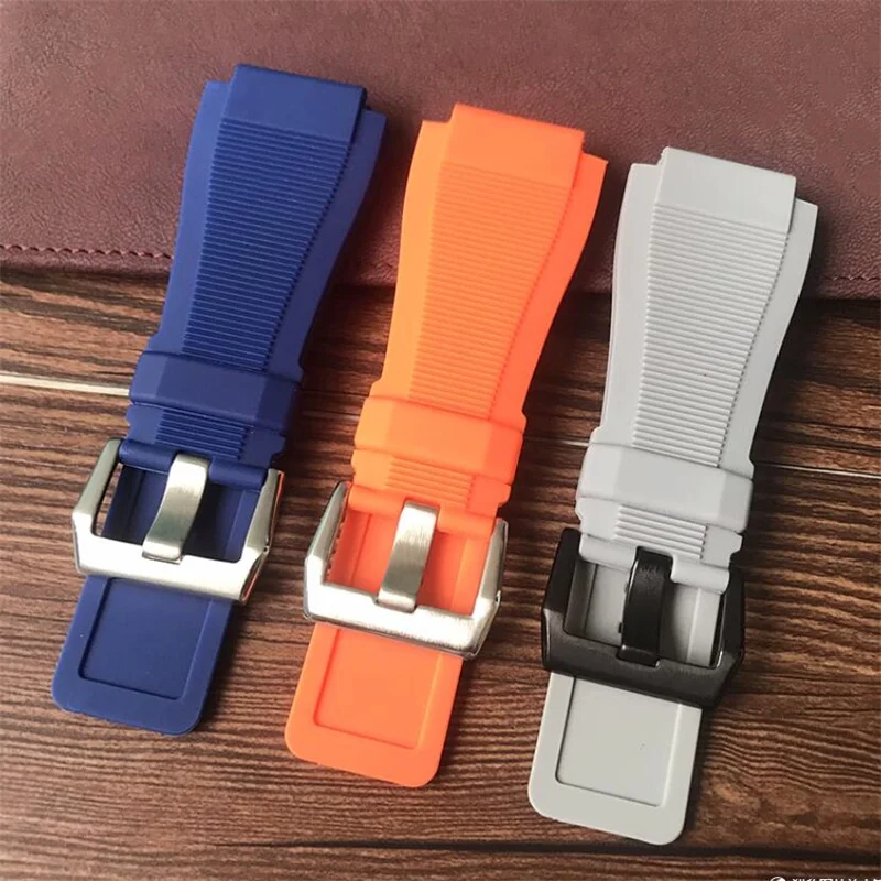 New Sale Durable Convex Mouth Silicone Rubber Watchband 24mm Blue Orange Pin Clasp Strap Fit For Bell Ross BR01 BR03 Watch Stock