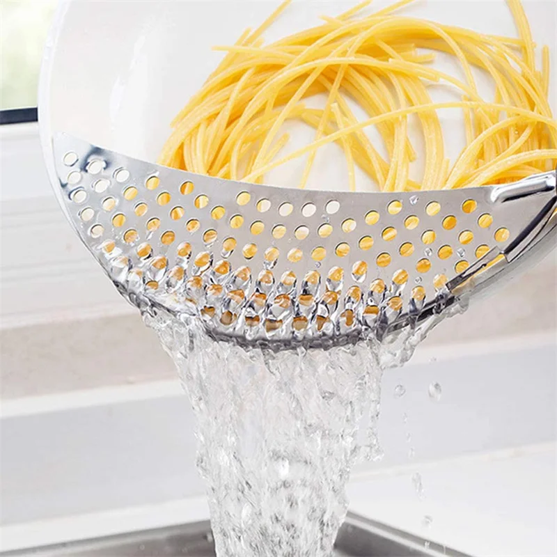 Pot Strainer Pan Drainer For Home Kitchen Easy Draining Pot Strainer Stainless Steel Pasta Spaghetti Practical Draining Tool