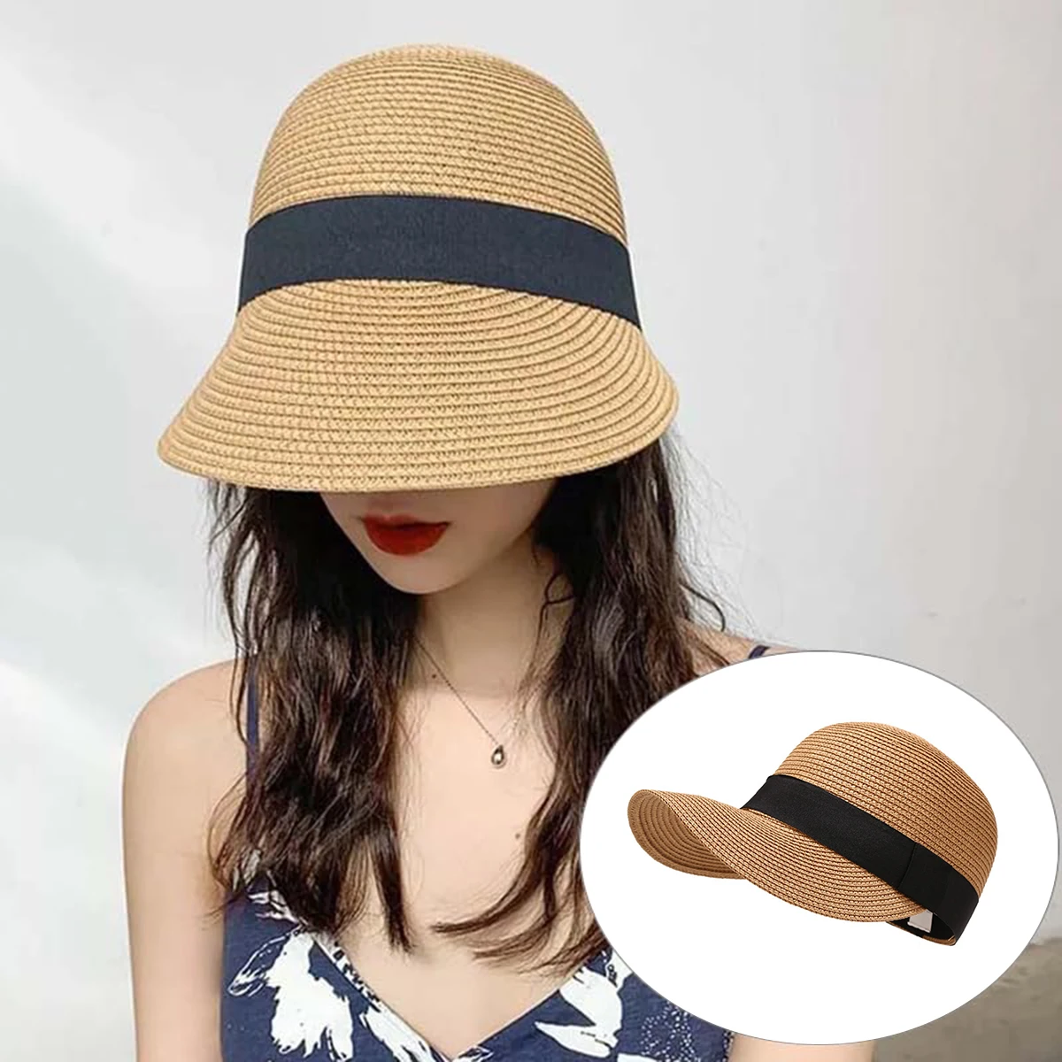 

Straw Hat Long Peaked Cap Equestrian Hat Women'S Summer Outdoor Travel Beach Leisure All-Match