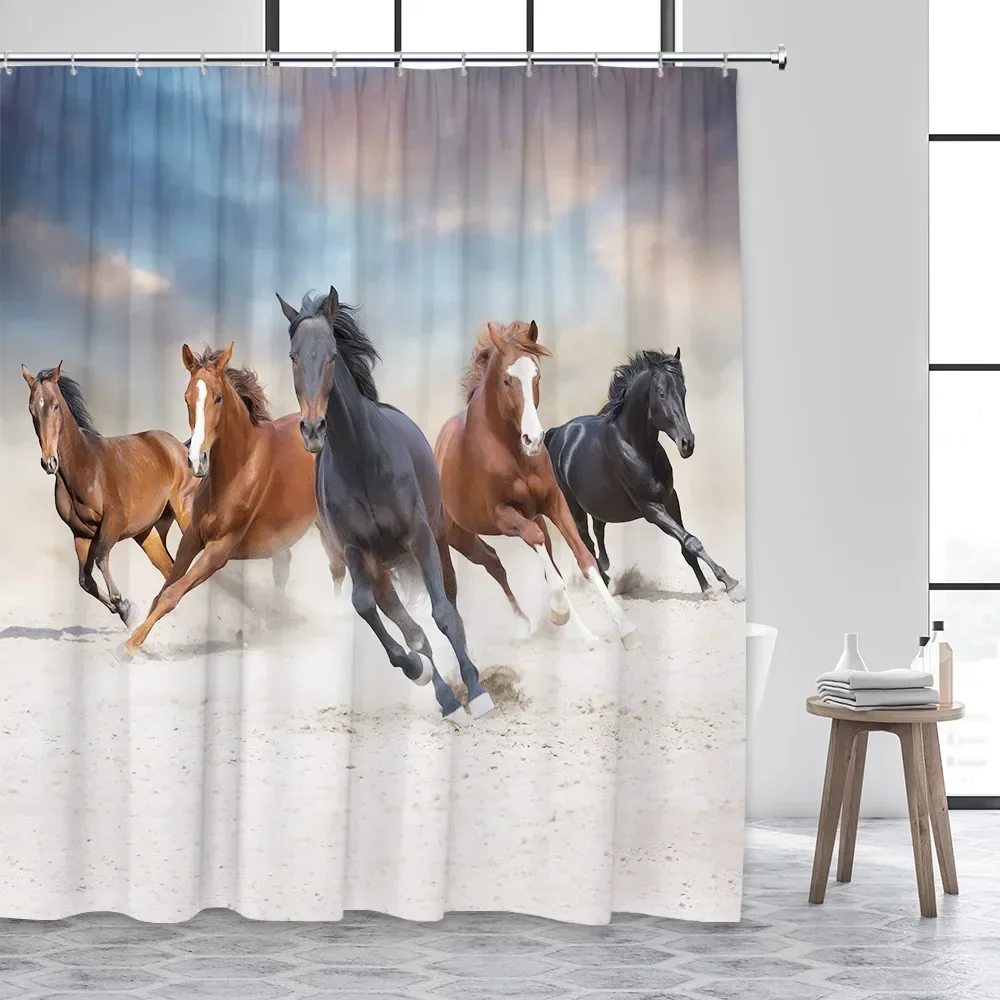 Horse Shower Curtains Beach Farm Animals Modern Polyester Fabric Home Bathtub Decor Bathroom Curtain Sets With Hooks Brown Black