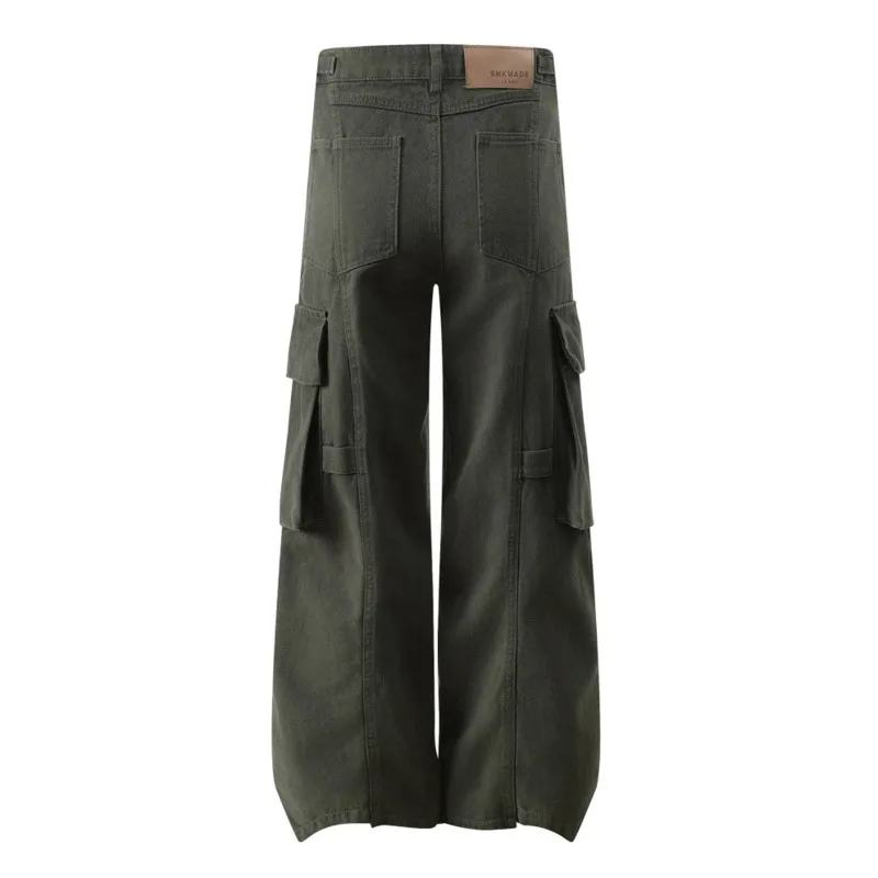 HKSH Vibe Trendy Pockets Cargo Pants Loose Wide-Leg High Street Solid Color Versatile High Street Floor-Length Overalls HK21113