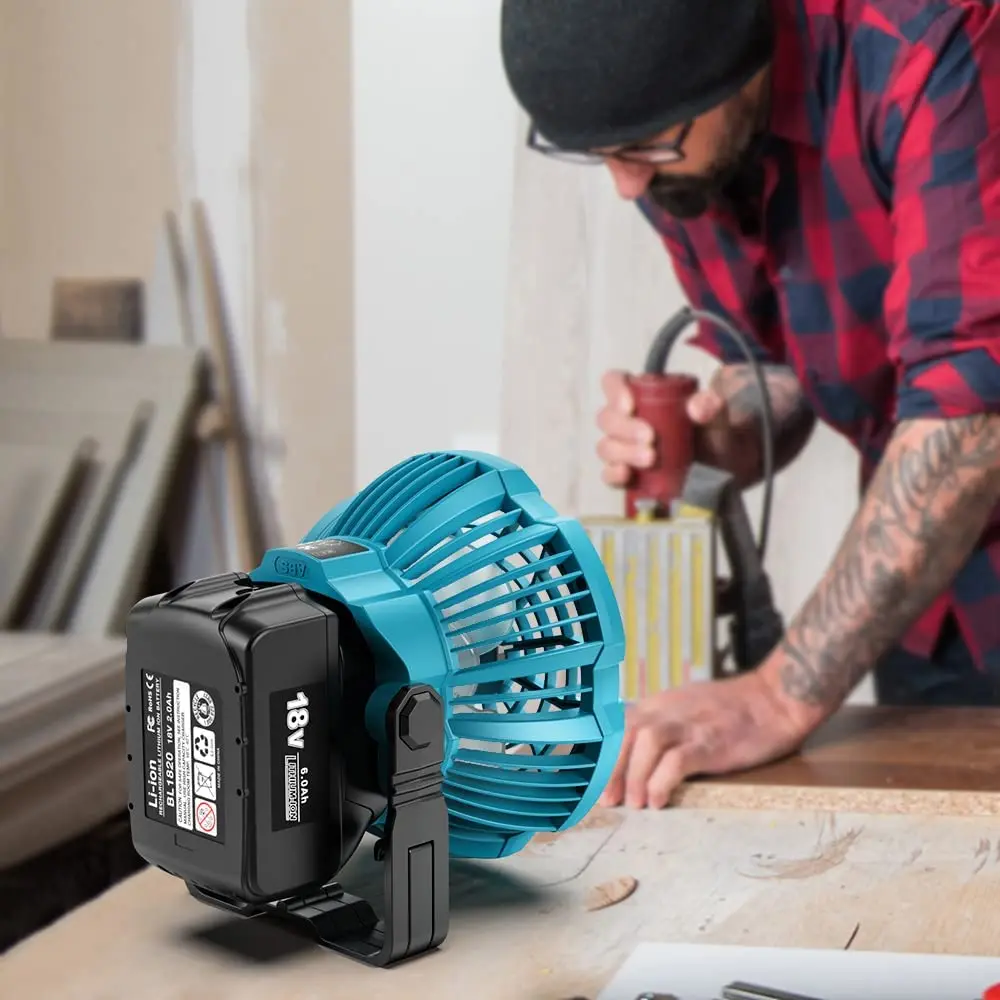 Ventilador de techo con batería externa, dispositivo adecuado para Makita Dewalt Bosch Milwaukee Black & Decker, batería de litio de 14,4-18V con