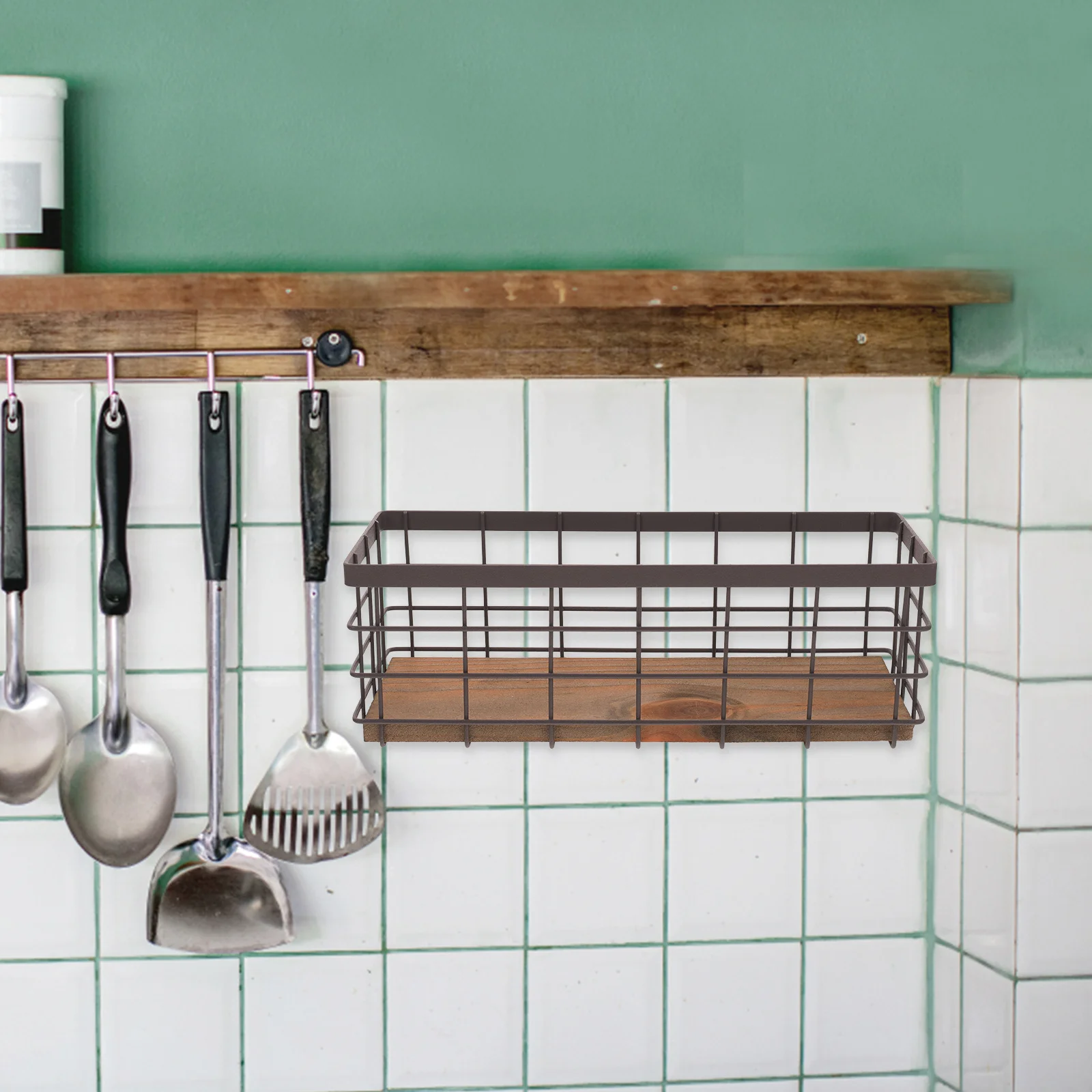 

Wrought Iron Storage Basket Wall-Mounted Wire Organizer Large Capacity Iron Cosmetics Holder with Lid Smooth for Desktop