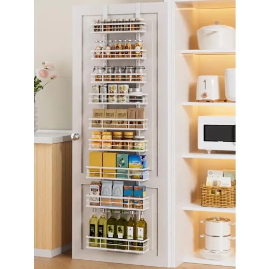 

9 Tier Over The Door Pantry Organizer White Metal Hanging Spice Rack for Kitchen Bathroom Laundry Room Storage 15.3 Tall