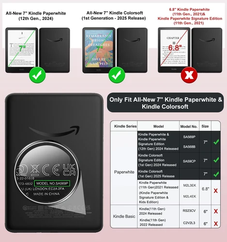 Imagen 2 del producto Funda magnética desmontable para Kindle Paperwhite de 7 "", 12. a generación, 2024, carcasa ligera ultra transparente a prueba de arañazos