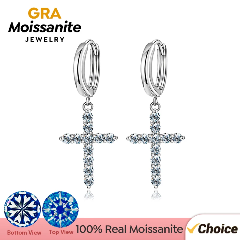 

GRA 2mm Round Cut Moissanite Cross Earrings for Women Real 925 Sterling Silver Christian Diamond Eternity Wedding Fine Jewelry