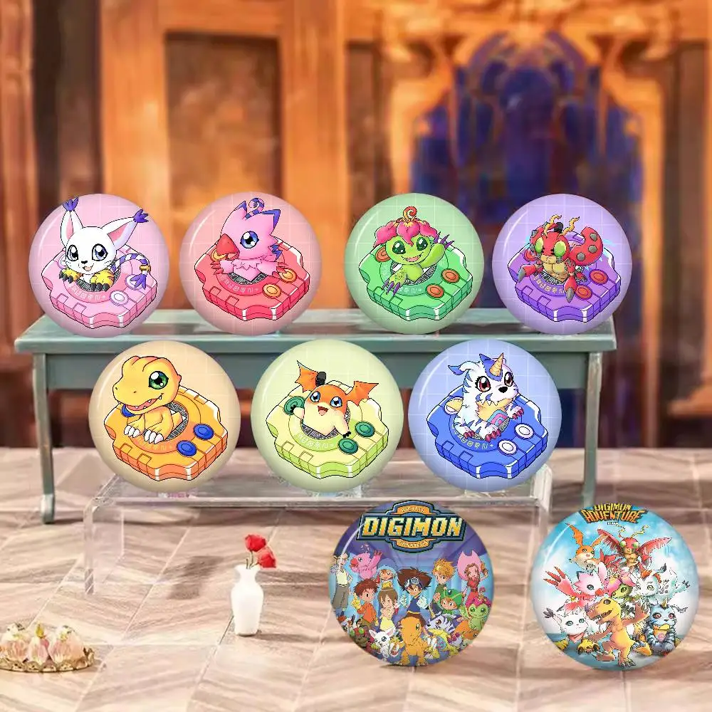 D-Digimon-Adventure D-Digital Creative Pins Funny Faces Round Snap-in Brooch Badge Backpack Hat Accessories Jewelry Gifts