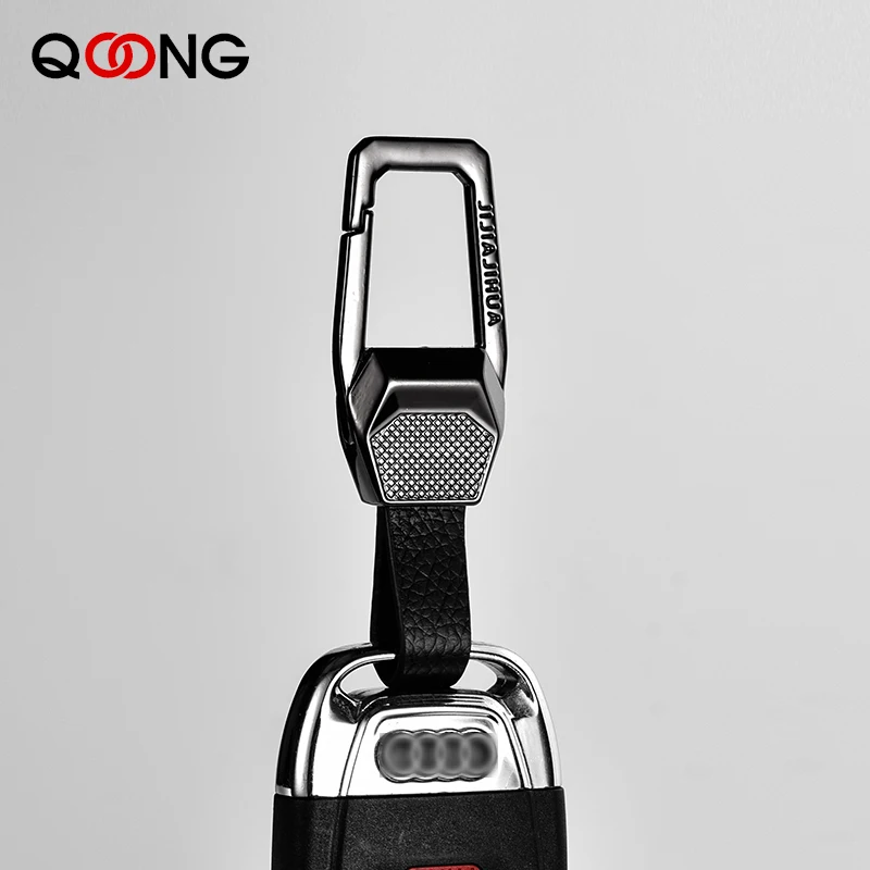 QOONG 2023 High-Grade Leather  Men's Waist Hanging Keychain Bag Pendant Free Screwdriver Car Key Chain Ring Holder Jewelry Y58