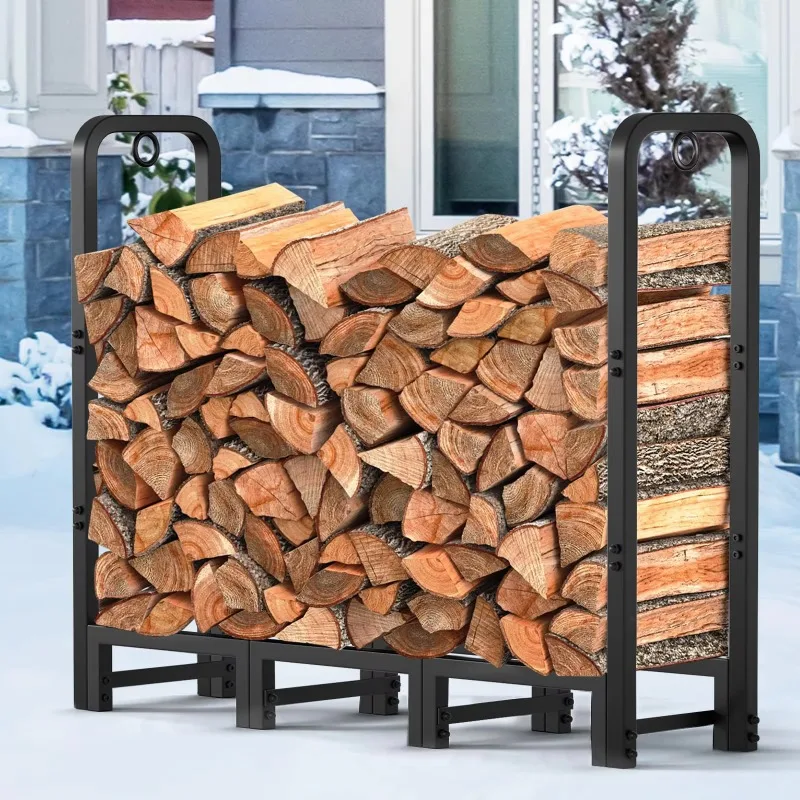 Factory Price 4ft 8ft 6.4ft 5.2ft Heavy Duty Adjustable Wood Rack Metal Fire Log Stacker Stand for Outdoor Fireplace