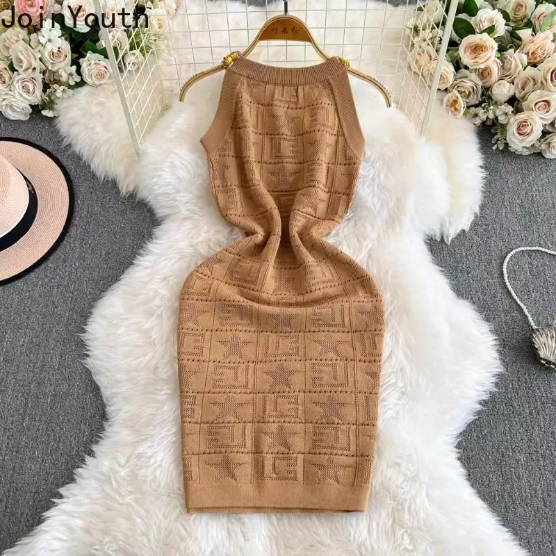 2024 Vestidos De Mujer Bodycon Dresses for Women\'s Heavy Diamond Sleeveless Sexy Robe Femme Knitted Tunic Fashion Mini Dress