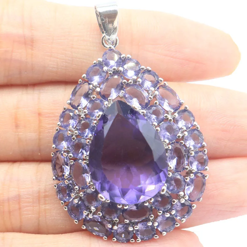 SheCrown 48x30mm Highly Recommend Pink Kunzite Green Peridot Smokey Topaz Ladies Dating Silver Pendant