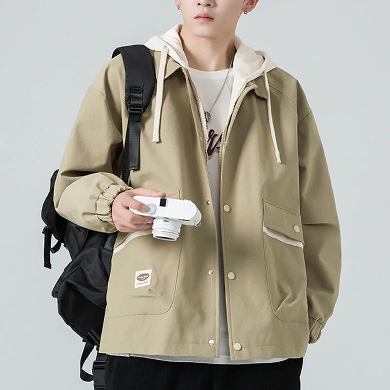 

L-9XL oversized jacket men's jacket fake two-piece hooded jacket men's original loose casual fat men's workwear jacket men's plu