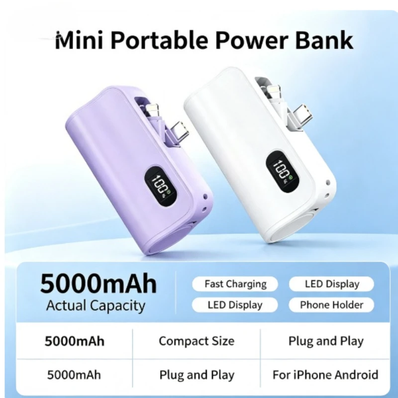 Mini 10000mAh Capsule 2-in-1 Large Capacity Digital Display Portable Fast Charging External Battery for Iphone Samsung