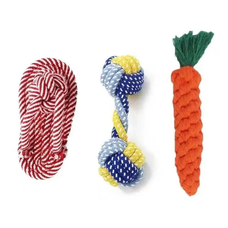 1Pcs Dog Toy Bite Resistant Rope Knot Carrot Giraffe Durable Cotton Rope Dumbbell Puppy Cleaning Teeth Chew Toy Pet Supplies