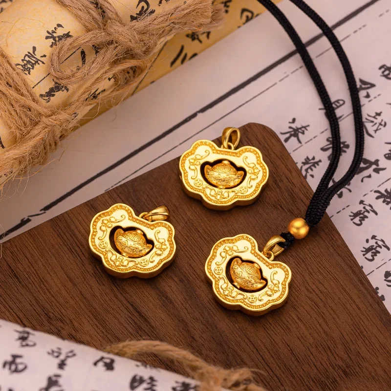 9999 Real Gold 24K New gold ingot Ruyi pendant National style Long life and wealth Ruyi lock Ancient method pendant