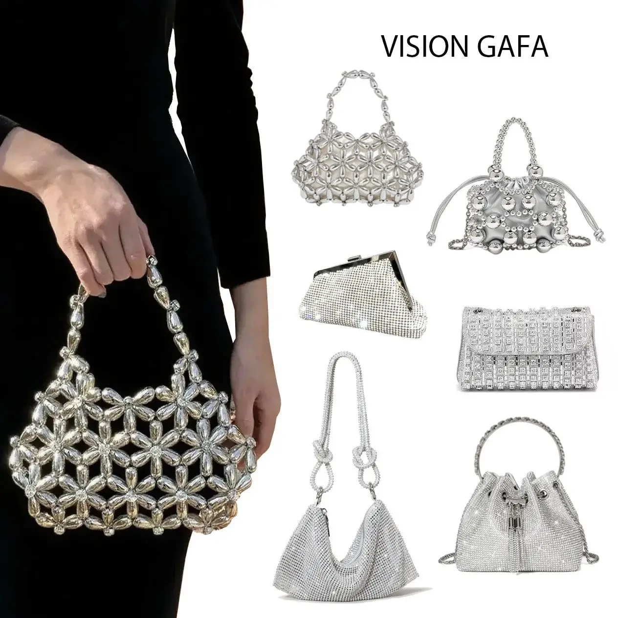 

2025 Shiny GlamorousBling Legend | Designe Elegant Exquisite Small Rhinestone Decor Shoulder Silver Evening Bag Collection