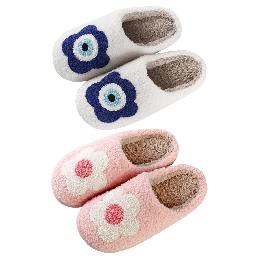 Pantofole con fiori in peluche Scarpe da casa slip-on Comode pantofole soffici per coppia Pantofole pelose floreali antiscivolo per l'autunno inverno