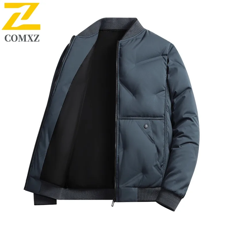 COMXZ 2025 Winter Mens Stand Collar Baseball Jacket Thick Warm Waterproof Windproof Puffer Coat Fashion Outwear Outdoor sports