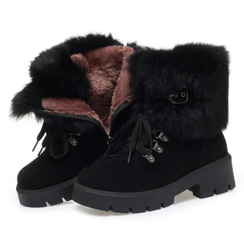 CICIYANG women Winter fur plush short boots cowhide 2024 new wool Anti-slip Booties Plus size 41 ladies Cow suede Snow boots