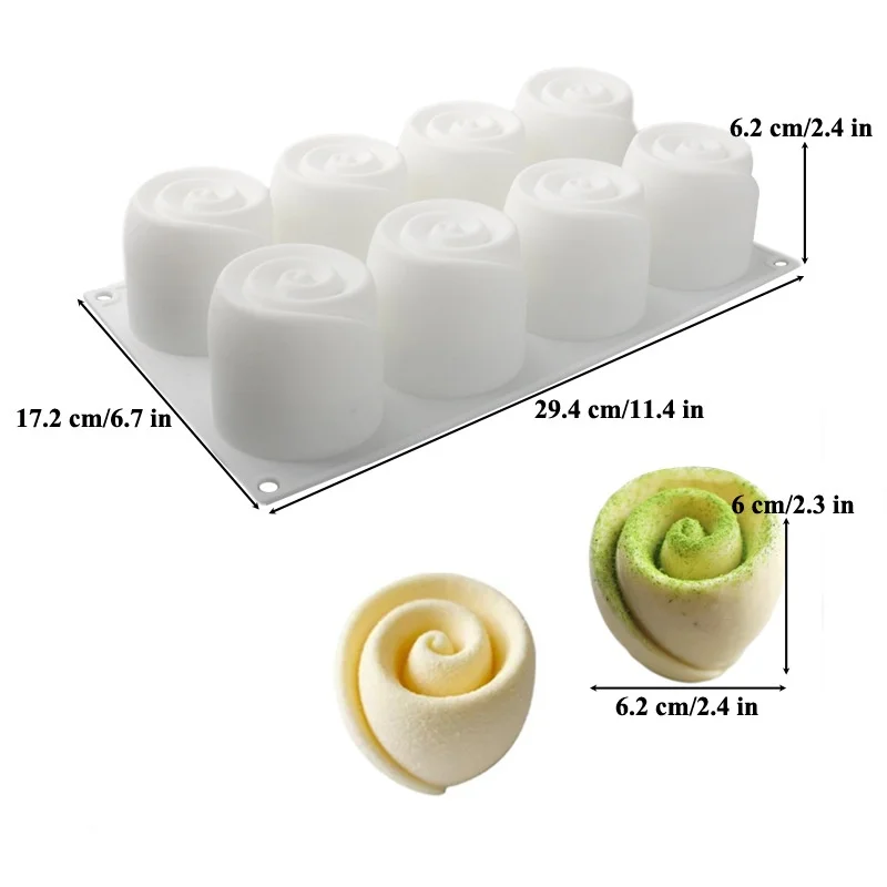 8 Holes Flower Rose Handmade Soap Candle Mold Silicone Cake Mold Bakeware Baking Dish Pan Muffin Mould Rose Ice Cube