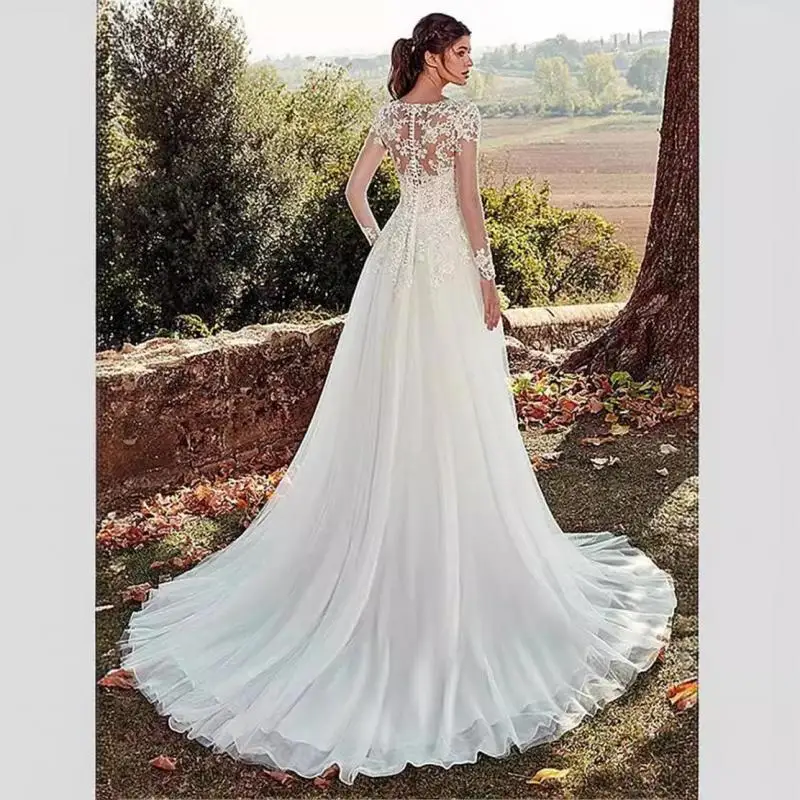 Maria Novia Dostosowane suknie ślubne Boho z długim rękawem 2025 dla kobiet A Line Ivory Lace Bride Boho Suknia ślubna Vestido De Noiva