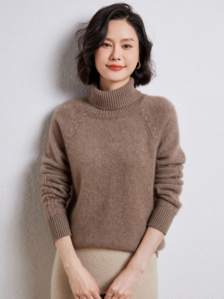 Autumn Winter New Cashmere Sweater Women's Collar Knitted Pullover 100% Merino Wool Clothing Slim Fashion Thick Base Shirt Tops