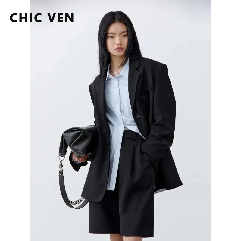 

CHIC VEN New Women Woolen Blazers Solid Loose Casual Single-breasted Twill Suit Coat Female Jacket Spring Summer 2026