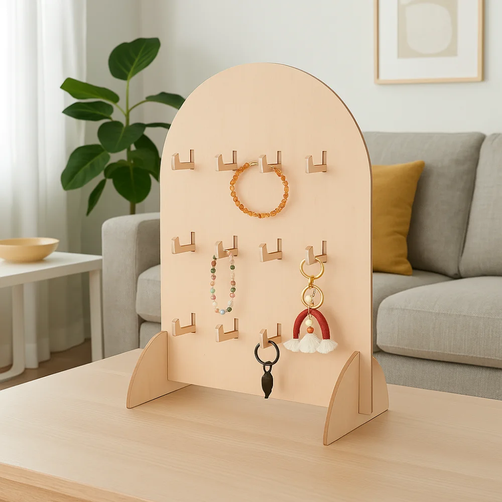 رف عرض القرط الخشبي قابل للفصل 3 طبقات رف تخزين المجوهرات قوس هوك نمط سوار منظم رف عرض النشاط #5