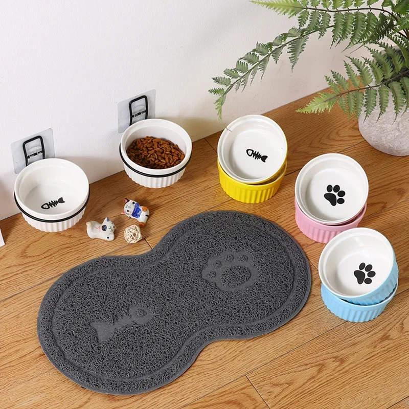 Pet Cat Wall Holder Adjustable Height Blue China Ceramics Feeding Bowls Anti Spill Holder Bowl for Cat Small Dog