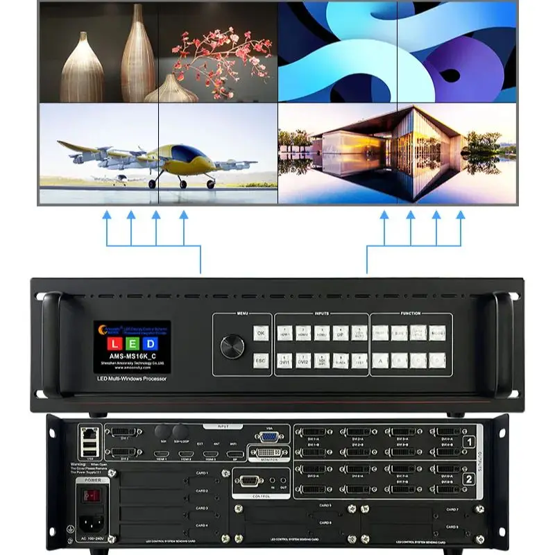 MS16K_C 16K todo en uno procesador de empalmador de pared de vídeo Led salida multiWindows 16 DVI similar a CL9000 para pantalla de escenario Led