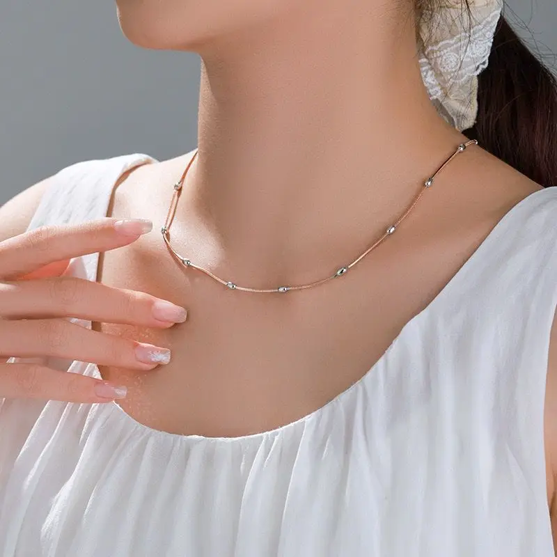 مجوهرات XP - (45 سم × 3 مم) مزيج 2 قلادات من خرز الأفعى المطلية بالذهب للنساء مجوهرات الأزياء بالجملة #4