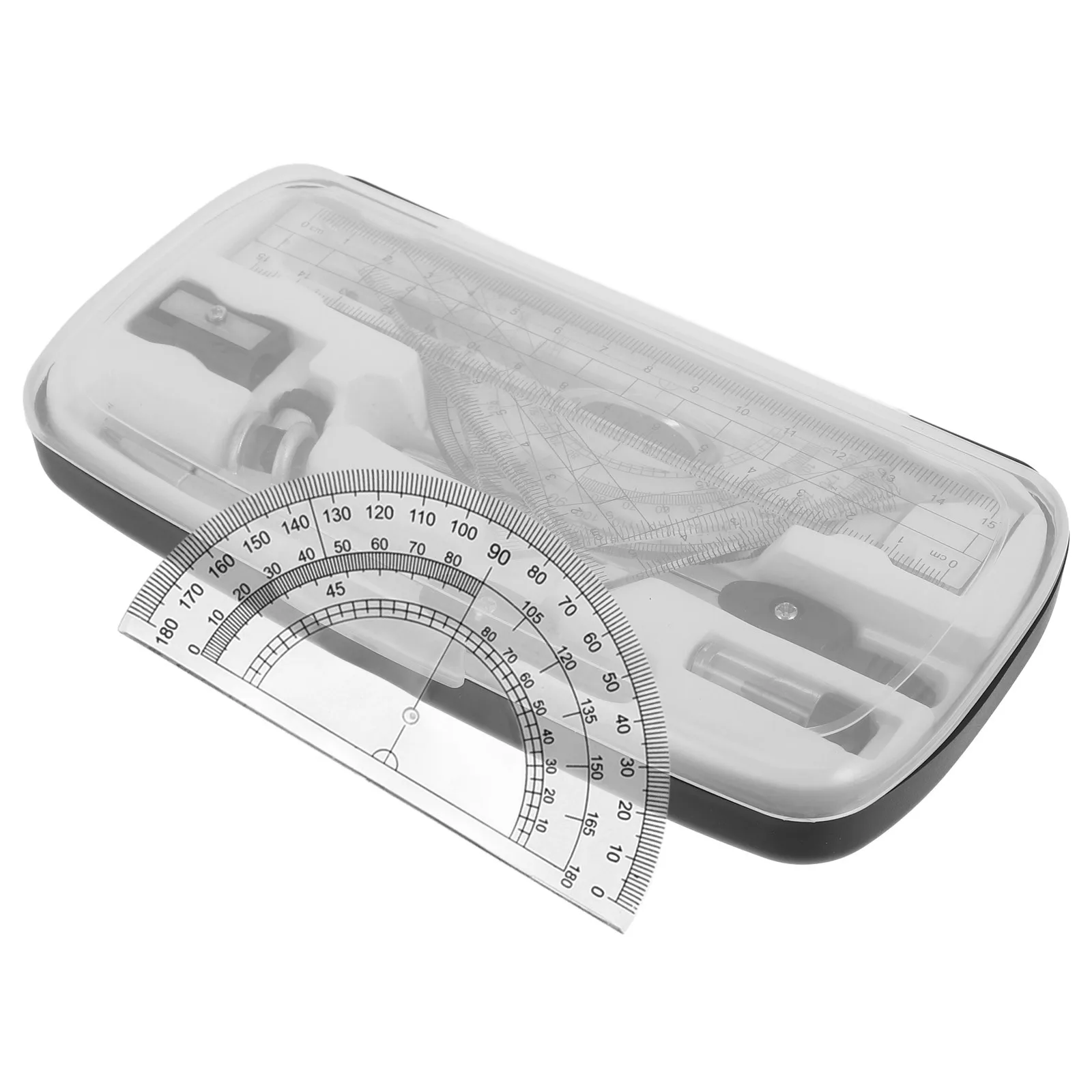 1 set 1 Set Compass Protractor Ruler Kit For Students Geometry Drawing Tools School Supplies Kids Plastic Alloy Measuring Set