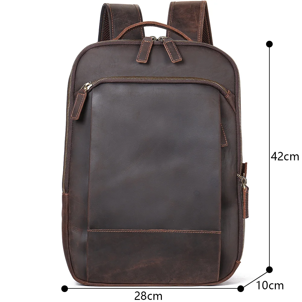 New Design Crazyhorse Leather Laptop Backpack For Men Travel Daypack Schoolbag Business Laptop Bag Portable Rucksack