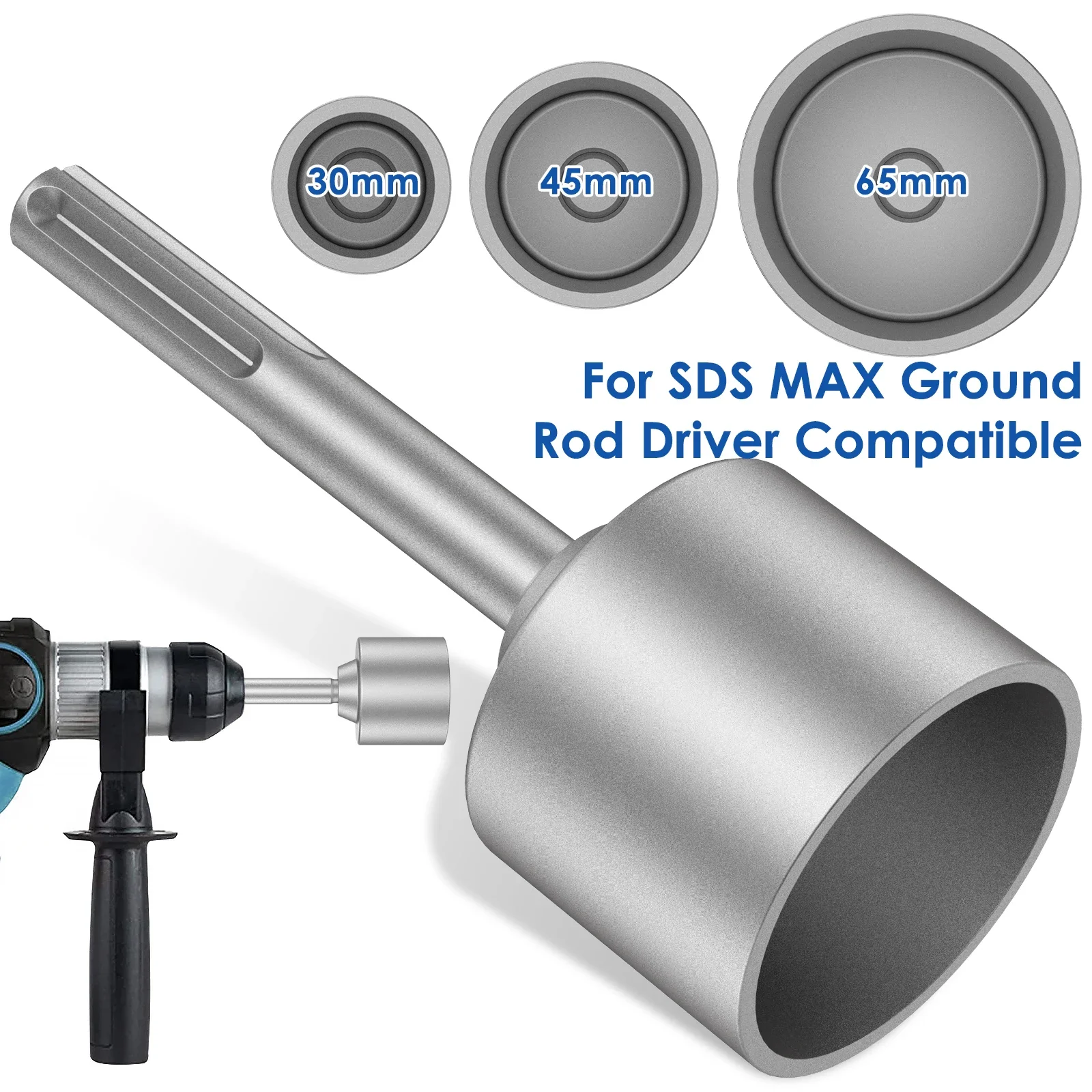 30/45/65mm SDS-MAX Driver Asta di terra Resistente all'usura Ampia compatibilità Punte per asta Presa in acciaio per trapano a percussione rotante