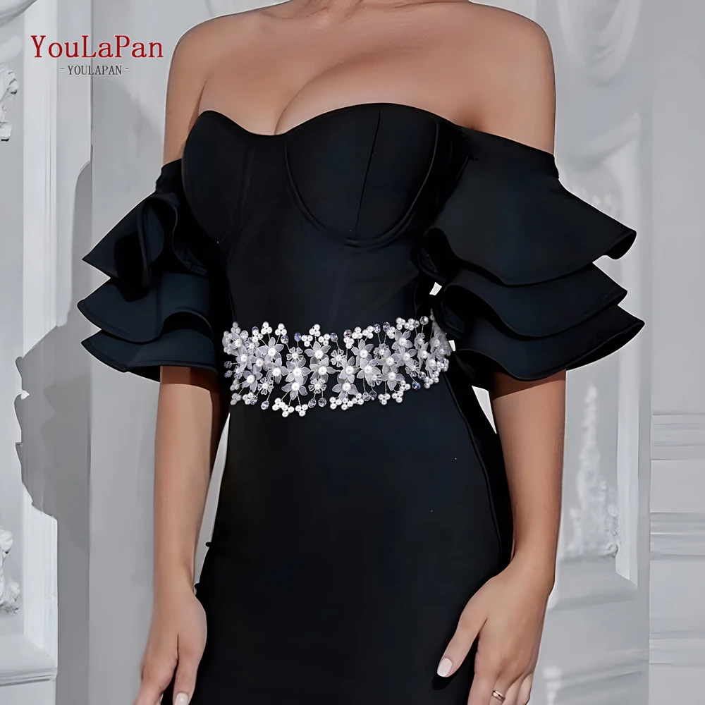 YouLaPan Bride Flower cinture abito da sposa in cristallo di perle decorazione in vita di moda Evening Cown smanicato accessori fatti a mano SH734