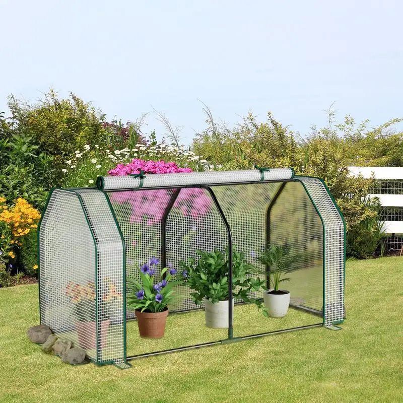 Portable Greenhouse, Metal Frame With PE Cover, Roll-Up Zippered Door For Ventilation, Ideal For Vegetable And Flower Growing In Backyard Patio, White, 121x54x61.5cm