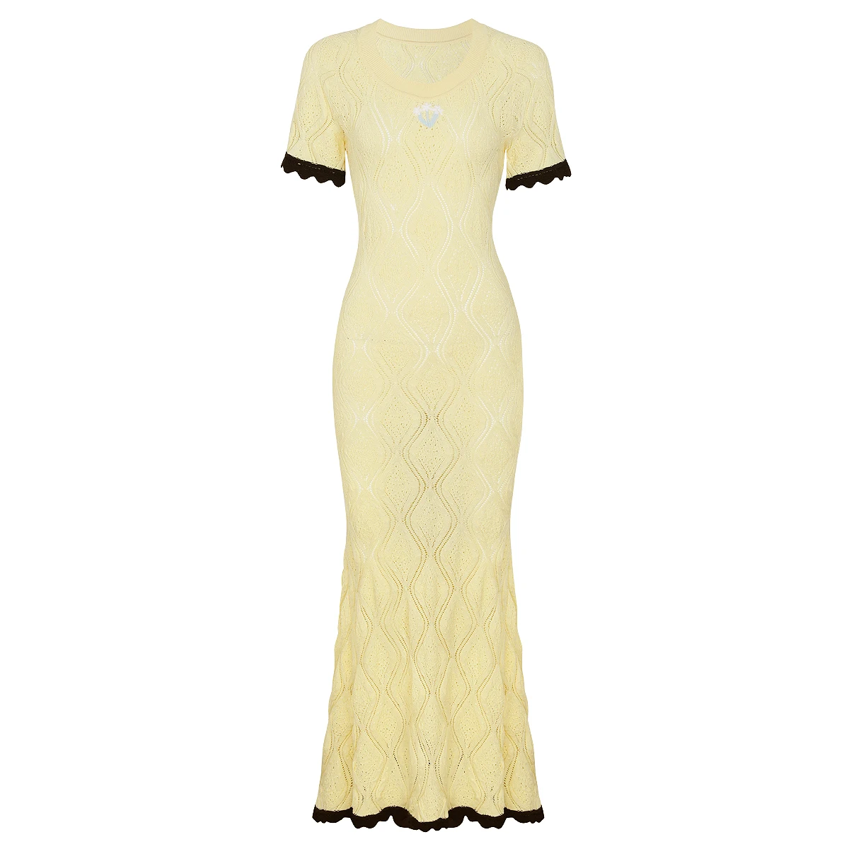 26185 High Quality Summer Women Elegant Temperament Knitted Embroidery Slim Fit Maxi Dress Daily Casual Ladies Outfit