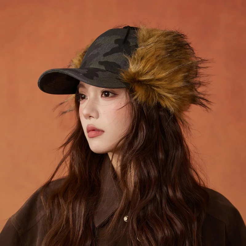 الكورية التمويه طباعة أفخم حماية الأذن قبعة بيسبول الرجال والنساء الاتجاه سميكة ودافئة ركوب حزام تحلق منفذها القبعات