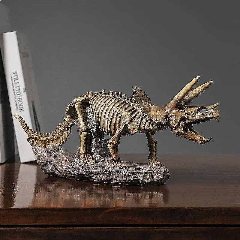 Triceratops Fossil Skeleton Resin Sculpture Collectible Stone Desk Decor Quirky Gift Nordic Home Decor