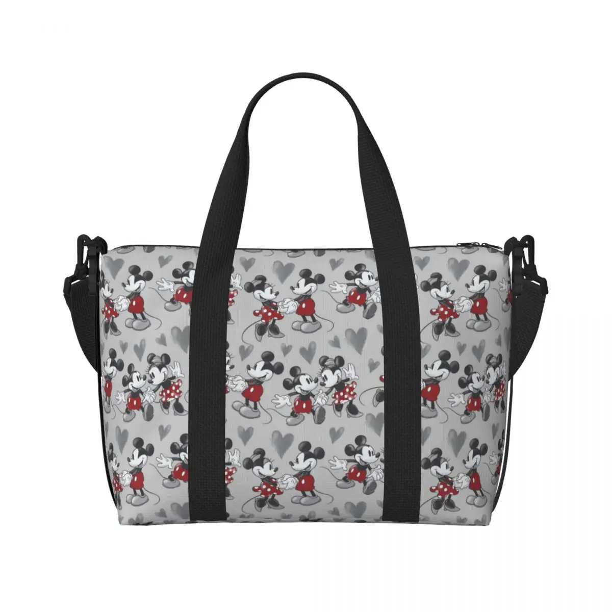 Custom Lovely Micky And Minnie Mouse Tote Bag Women Large Capacity Gym Beach Shoulder Travel Bag