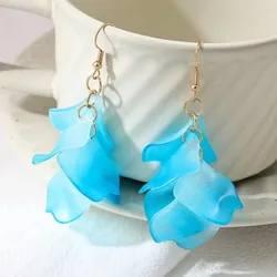 Earrings For Women Blue Acrylic Tassel Long Petal Leaf Ear Accessories Holiday Party Gift Fashion Jewelry CE200