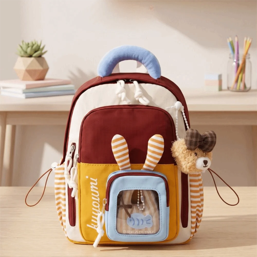 Lightweight Fabric Backpack Adjustable Shoulder Straps Layered Storage Space Children Daily School Bag Smooth Durable Material