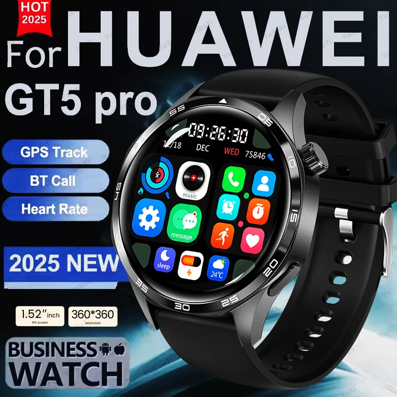 

2025Новинка для HUAWEI Watch 5 Pro, спортивные умные часы, мужские GPS трек, компас, высотомер, водонепроницаемый Bluetooth-вызов, NFC, умный браслет