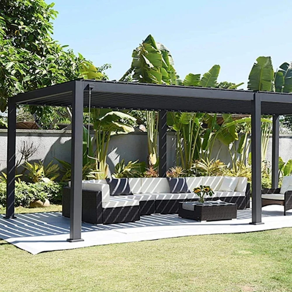 Waterproof Metal Garden Pavilion Gazebo Aluminum Pergola Gazebo with Adjustable Louvered Roof