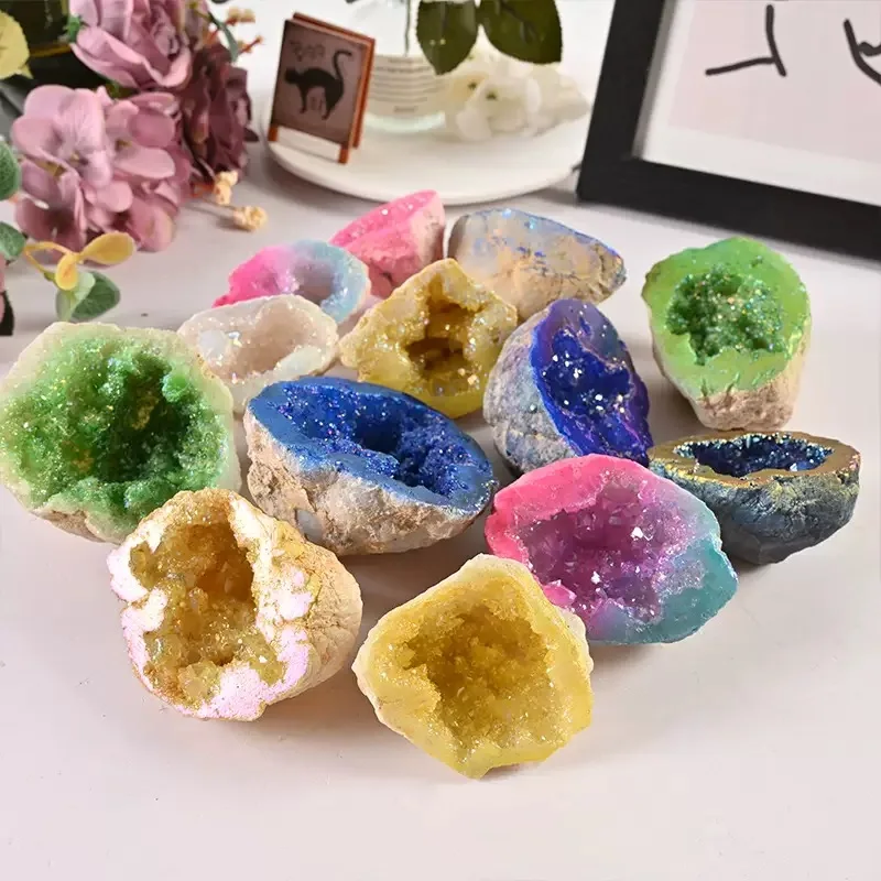 Nature Agate Geode Cluster Stone Irregular Colourful Electroplating Druzy Chakra Rocks Mineral Aura Specimen Home Decor Fortune