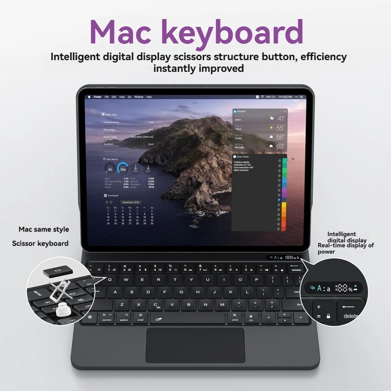 아이패드 프로/에어4 5 6 미아오콩 태블릿 키보드 적용 가능, 5포인트 터치 블루투스 자기 부상 백라이트 휴대용