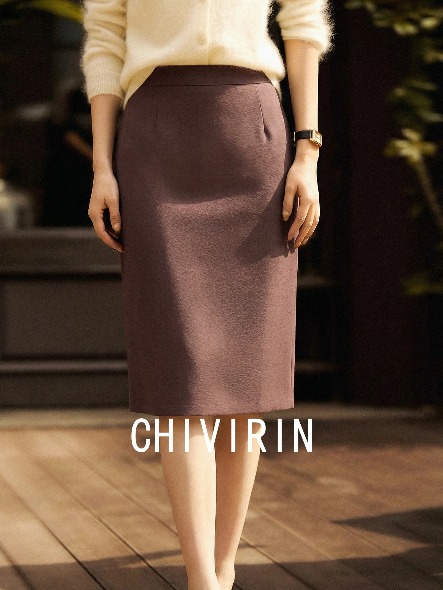 

Chivirin mat Suit Skirt High Waist Straight Tube Wrap Women's Busin Office Spring Autumn Midi Skirt