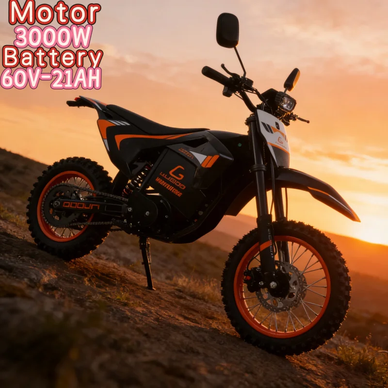 

60V21AH battery electric motorcycle mountain bike 14-inch off-road tire E-Bike, built-in 3000W powerful motor electric bike