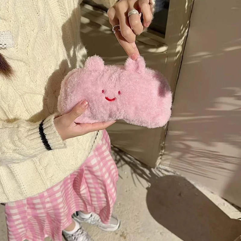 Kawaii boneka kucing susu kantong tempat pensil lucu ritsleting berbulu kapasitas besar tas pensil perlengkapan tas penyimpanan alat tulis sekolah